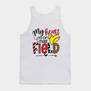 My Heart Is On That Field Softball, Leopard Softball Mom Tank Top